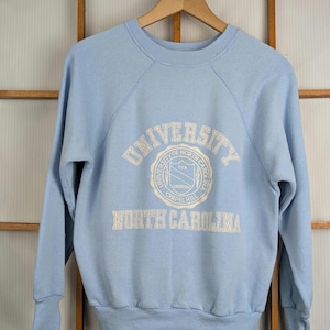 Vintage 60s 70s University of North Carolina UNC Flocked Sweatshirt - Medium (fits Small) image 1