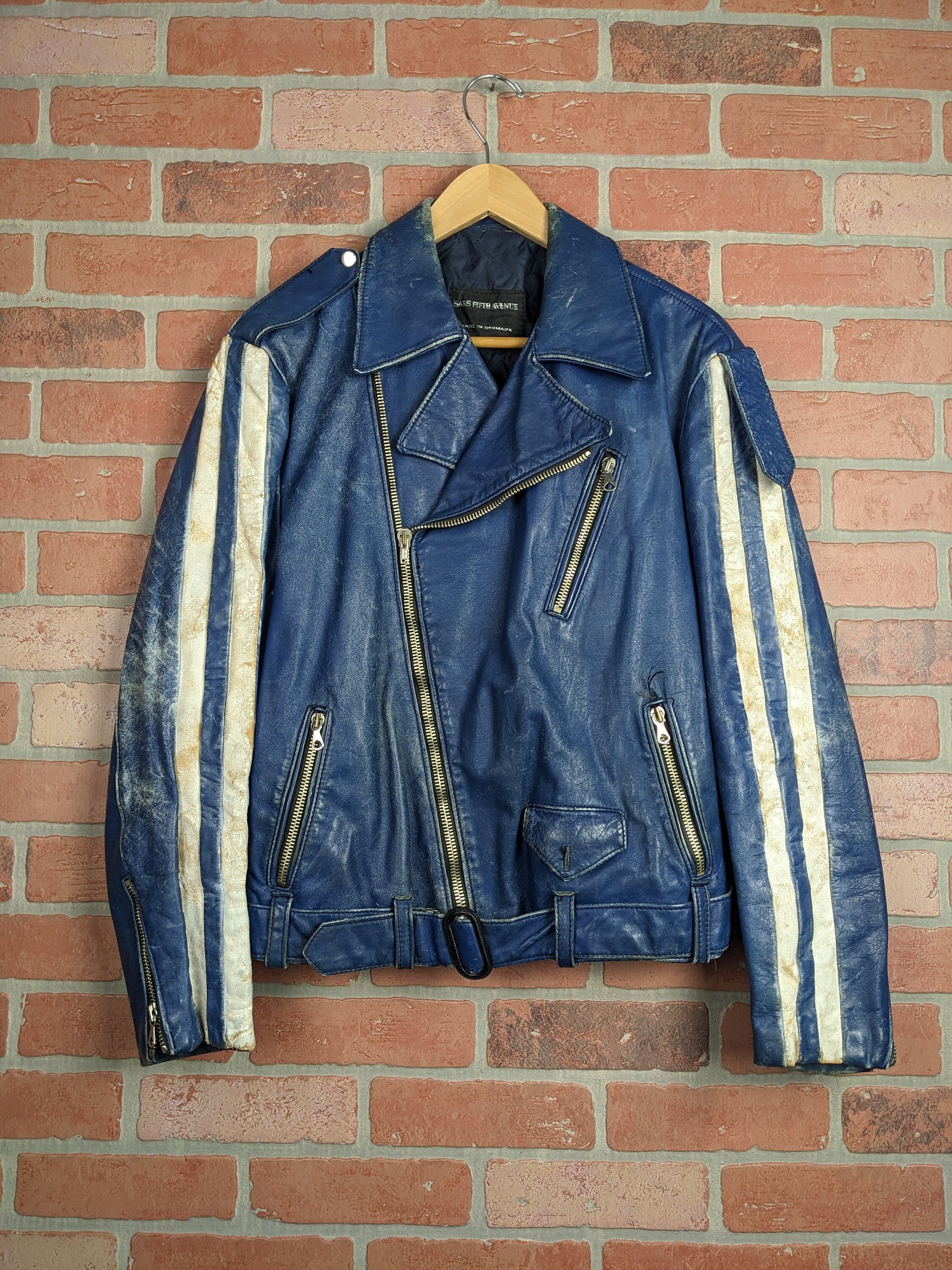 Vintage 70s 80s Saks Fifth Avenue ORIGINAL Distressed Motorcycle Jacket Small Medium