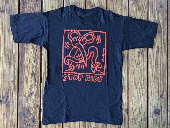 Vintage 90s Keith Harring "Stop Aids" Single Stitc