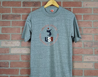 Vintage 70er / 80er Jahre Super Soft United States Volleyball Association ORIGINAL Grafik T-Shirt - Medium / Large