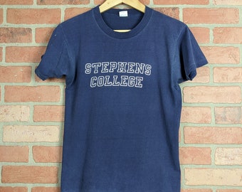 Vintage 70s 80s Champion Blue Bar Stephens College ORIGINAL Collegiate University Tee - Medium (fits Small)