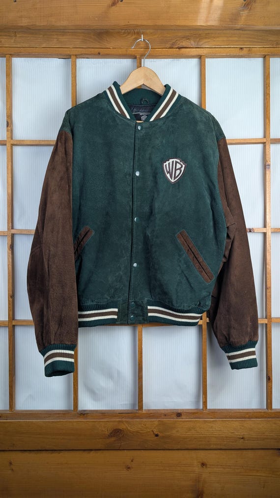 Vintage 90s Suede Leather Warner Bros. Varsity Jacket - Large - Etsy