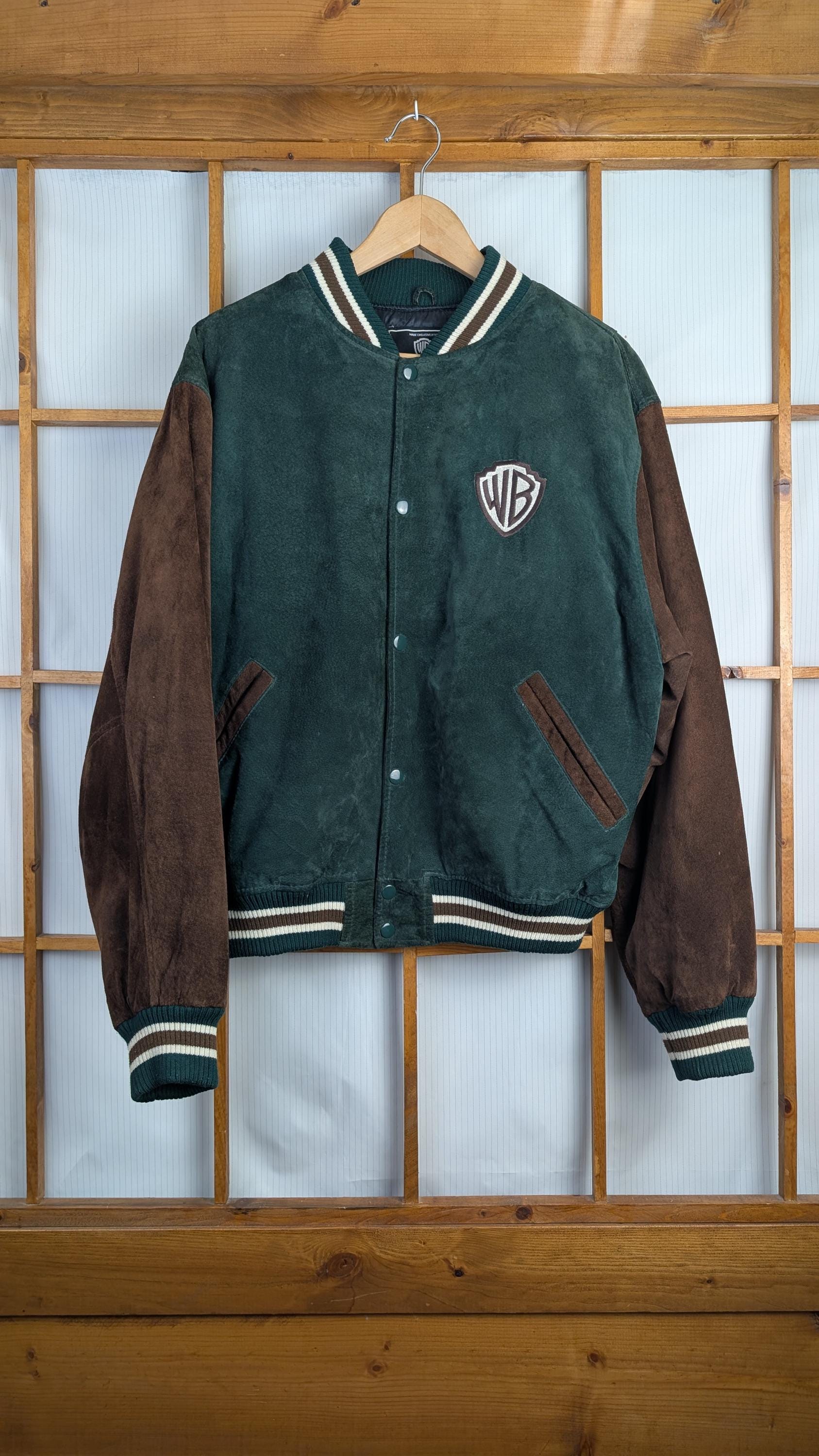 Vintage 90s Suede Leather Warner Bros. Varsity Jacket - Large - Etsy