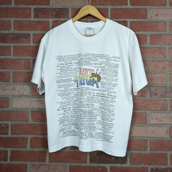 Vintage 00s Y2k Double Sided Art Trivia Questions and Answers ORIGINAL Artists Tee - Large (cropped)