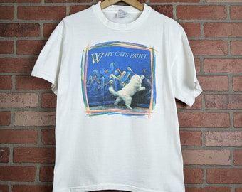 Vintage 90s Why Cats Paint ORIGINAL Cat Art Tee - Large