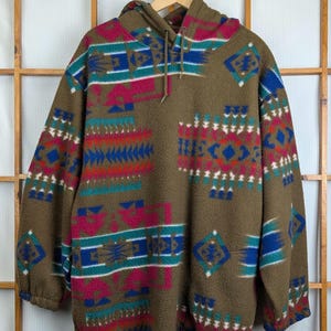Vintage 90er 00s Azteken Pullover Fleece Jacke - Large