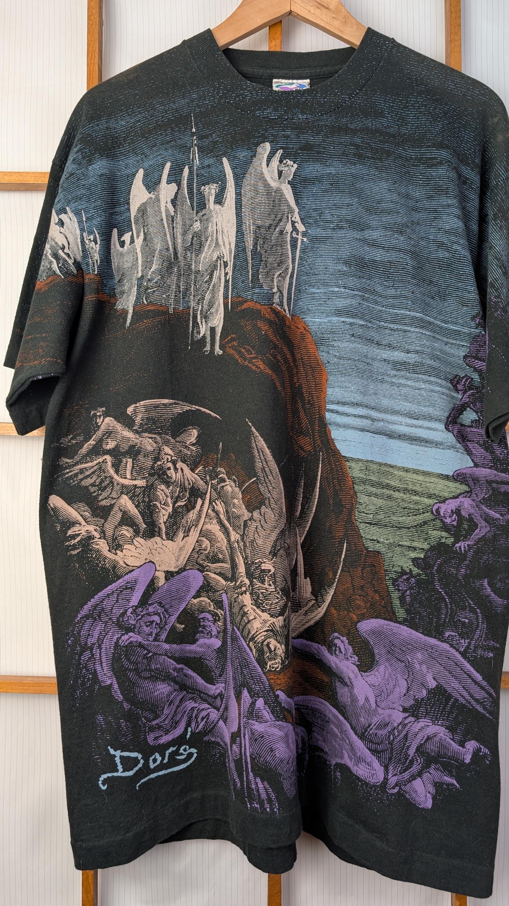 Vintage 90s Liquid Blue Gustave Dore All Over Print Tee - Extra