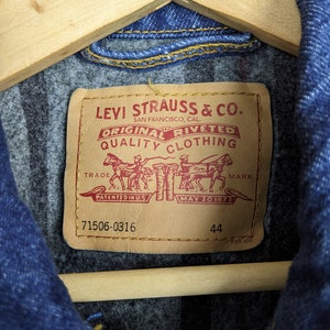 Vintage 90s DSWT Certificate Made in USA Levi's ORIGINAL Blanket Lined Trucker Jacket 71506-0316 44 Long image 5