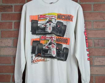 Vintage 90s Double Sided Mario Andretti ORIGINAL F1 Racing Longsleeve Tee - Large