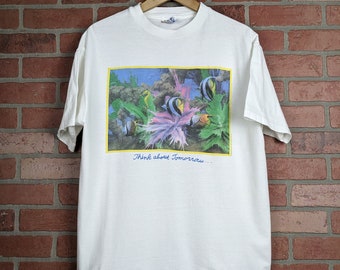 Vintage 90s Ocean Life "Think About Tomorrow" ORIGINAL Nature Graphic Tee - Large