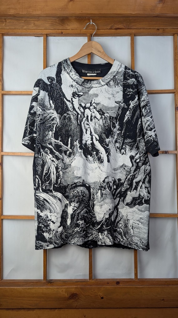 Vintage 90s Archaic Smile Gustave Dore Collage All Over Print Tee