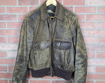 Vintage 1950s Hercules Outerwear by Sears Horsehide Leather ORIGINAL Bomber Style Jacket - 42 (Medium / Large)