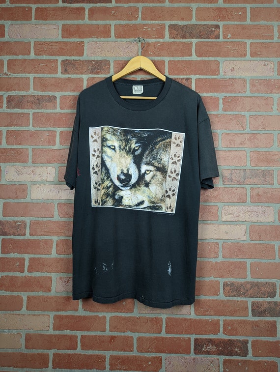 Vintage 90s Wolves ORIGINAL Graphic Nature Tee - … - image 1