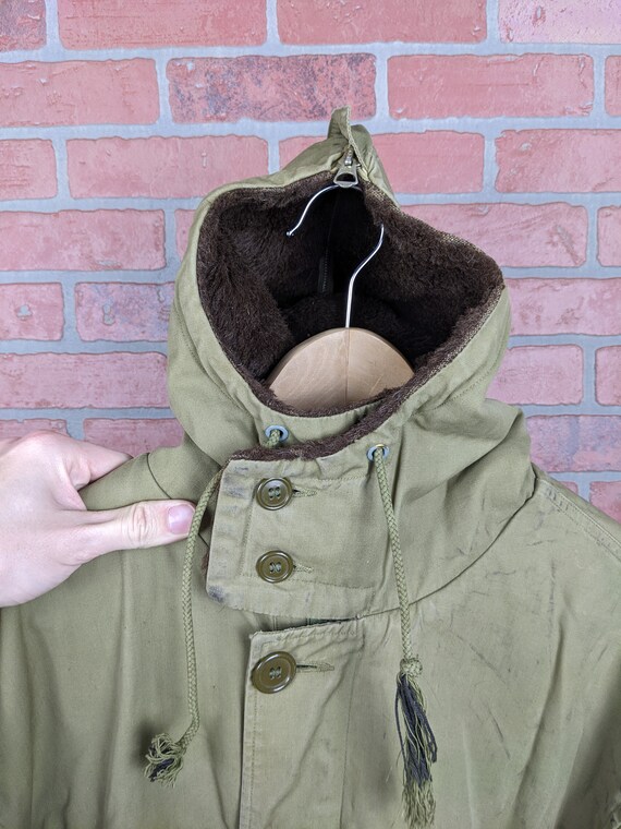Vintage 1940s WW2 Alpaca Fur Lined Zip-hood Button Down Cold Vintage 1940s WW2 Alpaca Fur Lined Zip-hood Button Down Cold