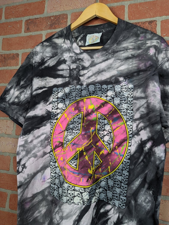 Vintage 90s Peace and Skulls ORIGINAL Tie Dye Gra… - image 2