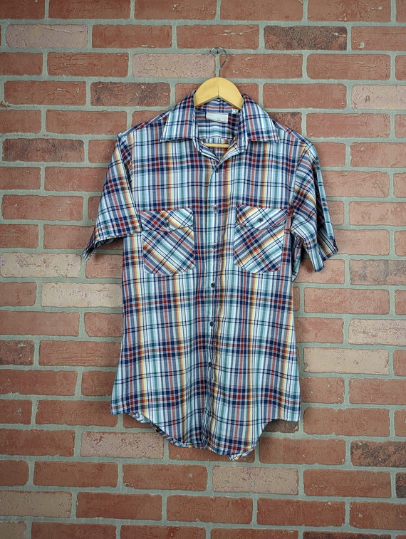 Vintage 70s Sears ORIGINAL Plaid Button Down Work 