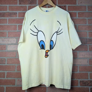Camiseta de dibujos animados original de Tweety Bird con cara grande de Looney Tunes de los años 90, talla grande