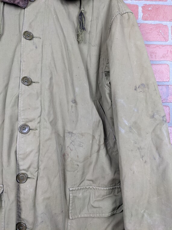 Vintage 1940s WW2 Alpaca Fur Lined Zip-hood Button Down Cold Vintage 1940s WW2 Alpaca Fur Lined Zip-hood Button Down Cold