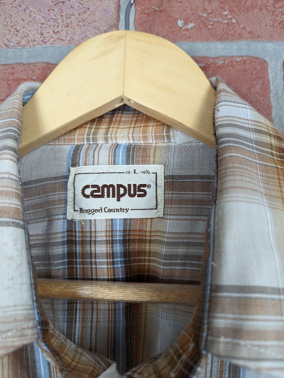 Vintage 70s 80s Campus Plaid ORIGINAL Button Down… - image 3