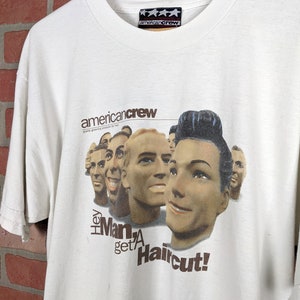 Vintage 90s American Crew Hey Man, Get a Haircut ORIGINAL Hair Product Promo Tee Extra Large image 2