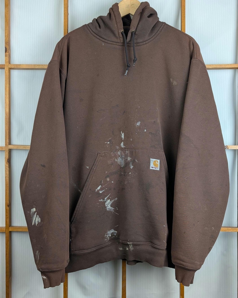 Vintage 00s Y2k Faded Painted Distressed Carhartt Hoodie - Large image 1