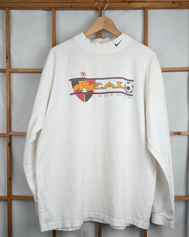 T-shirt à col cheminée Nike Real Soccer à manches longues, vintage des années 90 et 2000 - Grand image 1