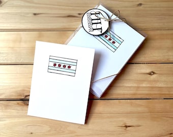 Tarjetas de felicitación/notas en blanco con la bandera de Chicago y sobres - Paquete de 7 (Paquete de siete tarjetas de felicitación en blanco)