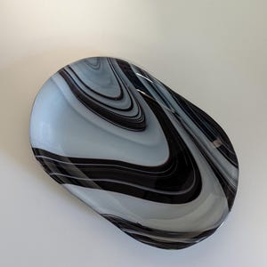 Black White and Grey Serving Platter, trinket dish, hall decor, oval platter, hosting gift, table decor, Art Glass