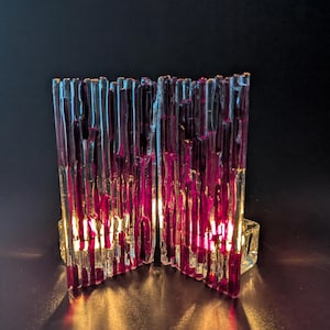 Pair of  Cherry Red and Clear Fused Glass Candle Holders for tea lights & votives Stained  glass candle holders hand made in Canada