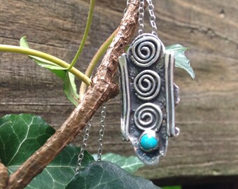 Silver Elegant Pendant with Turquoise and Ethnic Elements. Handmade by Award Winning Silversmith from Kazakhstan Serzhan Bashirov