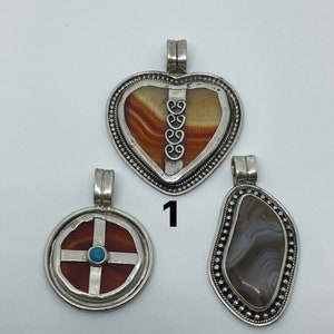 Beautiful One of a kind Handmade Pendants. Natural Stones in Silver Setting. Heart shaped, round shaped. Carnelian, Jasper.