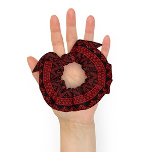 Palestinian Tatreez Embroidery Stitch Printed Design Recycled Scrunchie With Removable Bow Palestine