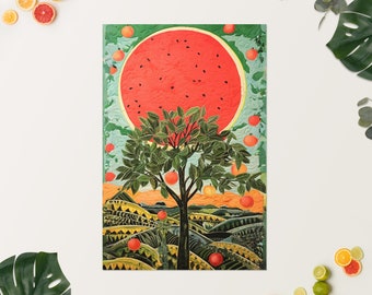 Obstgarten der Hoffnung, Palästina Kunstwerk, Wassermelone, Jaffa Orangen, Bauernhof, Wanddruck, Wohndekor, #Ceasefire, Free Palestine, Poster
