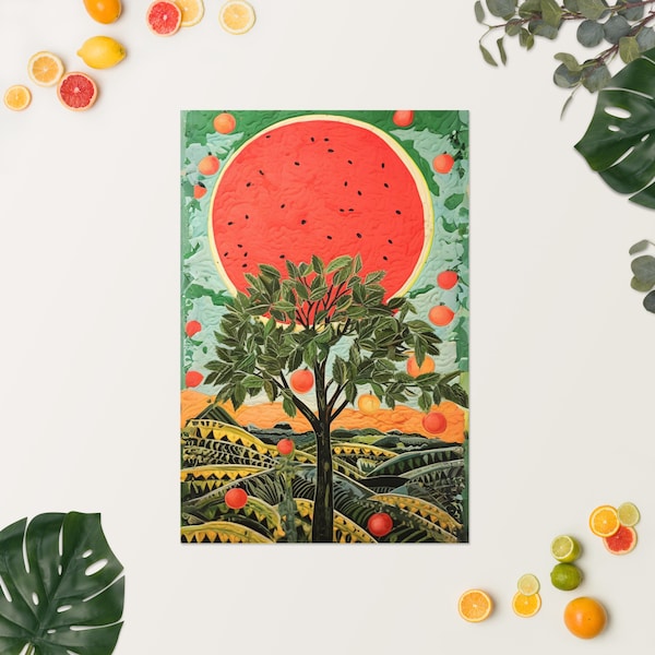 Orchard of Hope, Palestine Artwork, Watermelon, Jaffa Oranges, Farm, Wall Print Art, Home Decor, #Ceasefire, Free Palestine, Poster