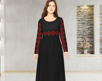 Palestinian Tatreez Long Sleeve Dance Dress - Modest Islamic Apparel, Eid Gift for Muslim Women