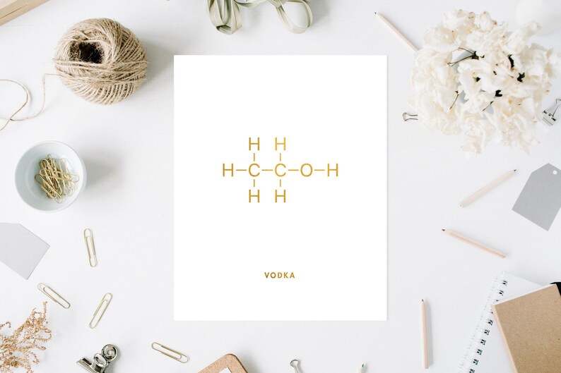Vodka Molecule Bar Decor Foil Print - Ethanol - Vodka Sign - Molecule Wall Art - Bar Decorations - Organic Chemistry - Molecule Art image 3