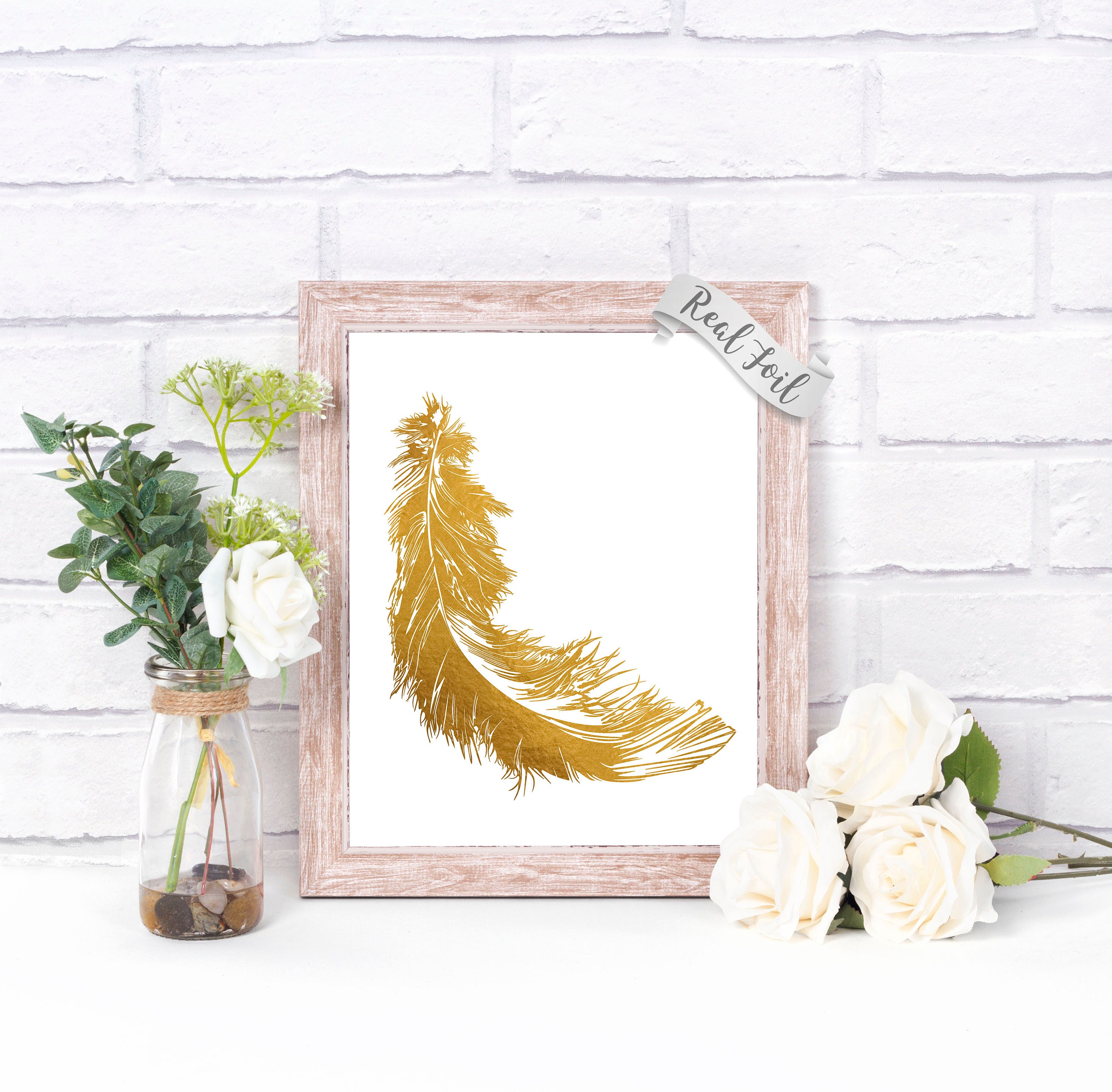 Feather Wall Art Gold Foil Print Feather Decor Modern Wall Etsy