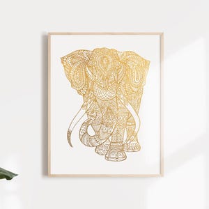 Mandala Elephant Art Gold Foil Print - Mandala Animal - Elephant Decor - Zen Wall Art - Elephant Poster - Yoga Poster - Hinduism - image 2