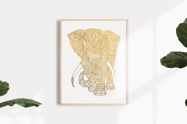 Mandala Elephant Art Gold Foil Print - Mandala Animal - Elephant Decor - Zen Wall Art - Elephant Poster - Yoga Poster - Hinduism - image 2