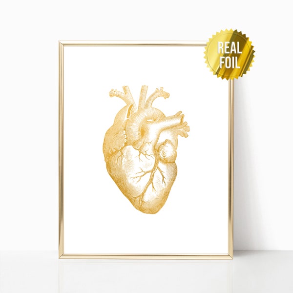 Human Heart Gold Foil Print - Anatomical Heart - Medical School - Medical Student - Med School Gifts - Medical Office Decor - Doctors Office