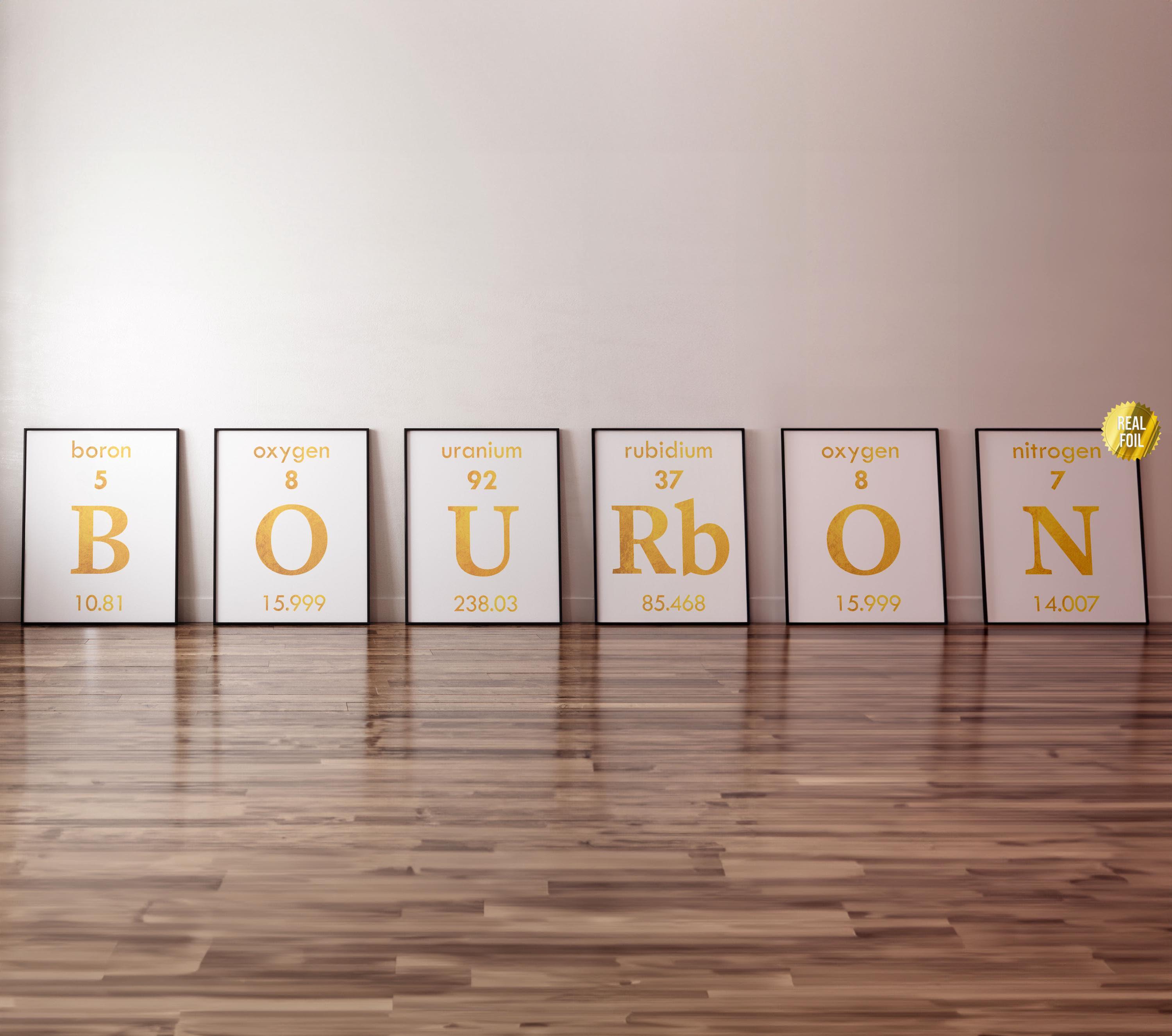 Bourbon Art Periodic Table Foil Print Set of 6 - Bar Art - Chemistry Gift - Bartender Gift - Man Cave Decor - Bar Sign