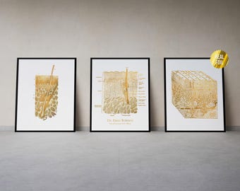Personalisierte Dermatologen Geschenk Haut Anatomische Art Foil Print 3er-Set - Kosmetikerin Decor - Anatomie Poster - Haut Histologie Art