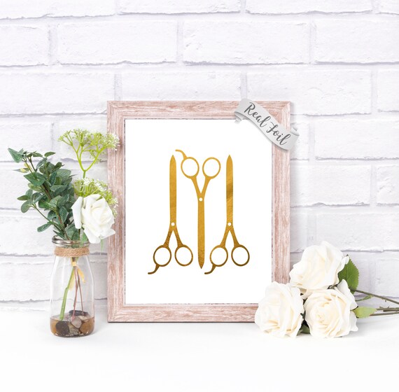Hair Salon Decor Scissor Art Hairdresser Foil Print Beauty Etsy