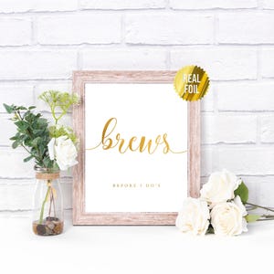 Impressão em folha para despedida de solteira da Brews Before I Do - Festa de casamento - Placa para chá de panela - Decorações para chá de panela - Sinalização para casamento