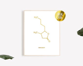 Decorazione da bar con stampa a lamina di molecola di whisky - Regalo di whisky - Molecola di bourbon - Arte molecolare - Regalo per insegnanti di scienze - Chimica organica