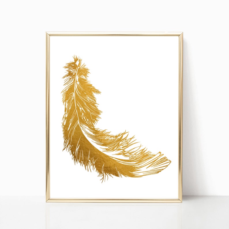 Feather Wall Art Gold Foil Print Feather Decor Modern Wall Etsy UK