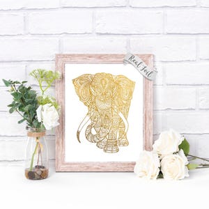 Mandala Elephant Art Gold Foil Print - Mandala Animal - Elephant Decor - Zen Wall Art - Elephant Poster - Yoga Poster - Hinduism - image 1
