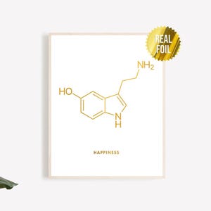 Serotonin Molecule Art Happiness Foil Print - Serotonin Wall Art - Molecule Art - Chemistry Art - Science Teacher Gift - Science Lab Decor