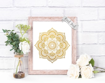 Mandala Art Gold Foil Print - Geometric Wall Art - Buddhist Art - Hindu Art - Handmade Gift Ideas - Gold Foil Prints