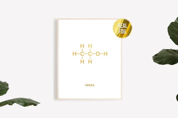 Vodka Molecule Bar Decor Foil Print - Ethanol - Vodka Sign - Molecule Wall Art - Bar Decorations - Organic Chemistry - Molecule Art